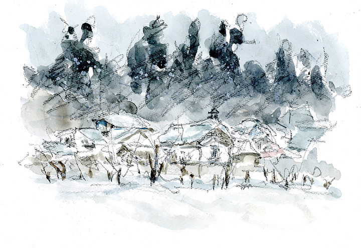 杉林を背景にした昔ながらの「白壁の蔵」が目に付き、足を止めて見た一景。