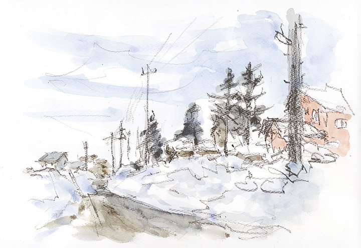 前回の場所から数百メートル離れた民家へ続く通りだが、除雪の為道幅が極端に狭くなっている。