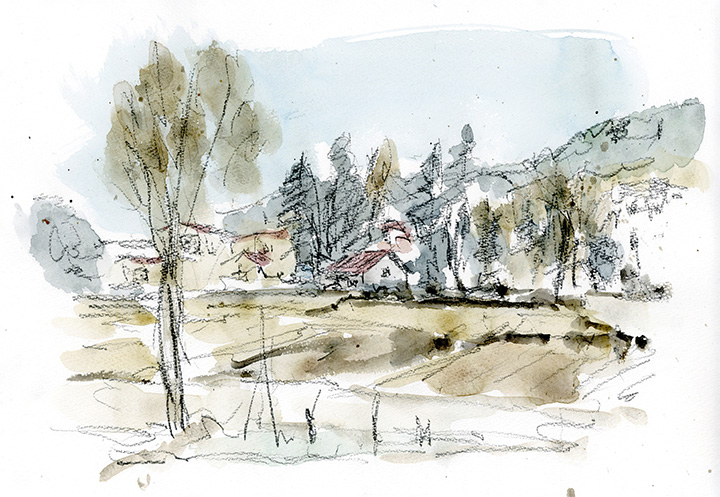 まだ早いこの時期、田んぼは勿論、奥の山にも残雪の無い今年の冬。